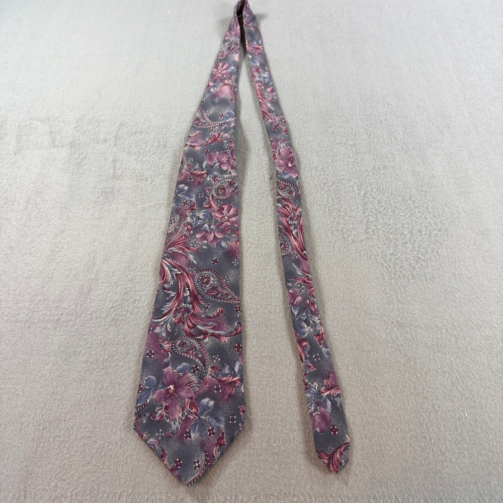 Cambridge Classics Mervyns Mens Silk Tie Purple‎ Blue Floral Paisley Vintage
